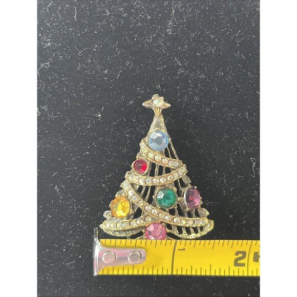Vintage Unsigned HOLLYCRAFT Rhinestone CHRISTMAS Tree Brooch Pin Rhinest… - Picture 3 of 4